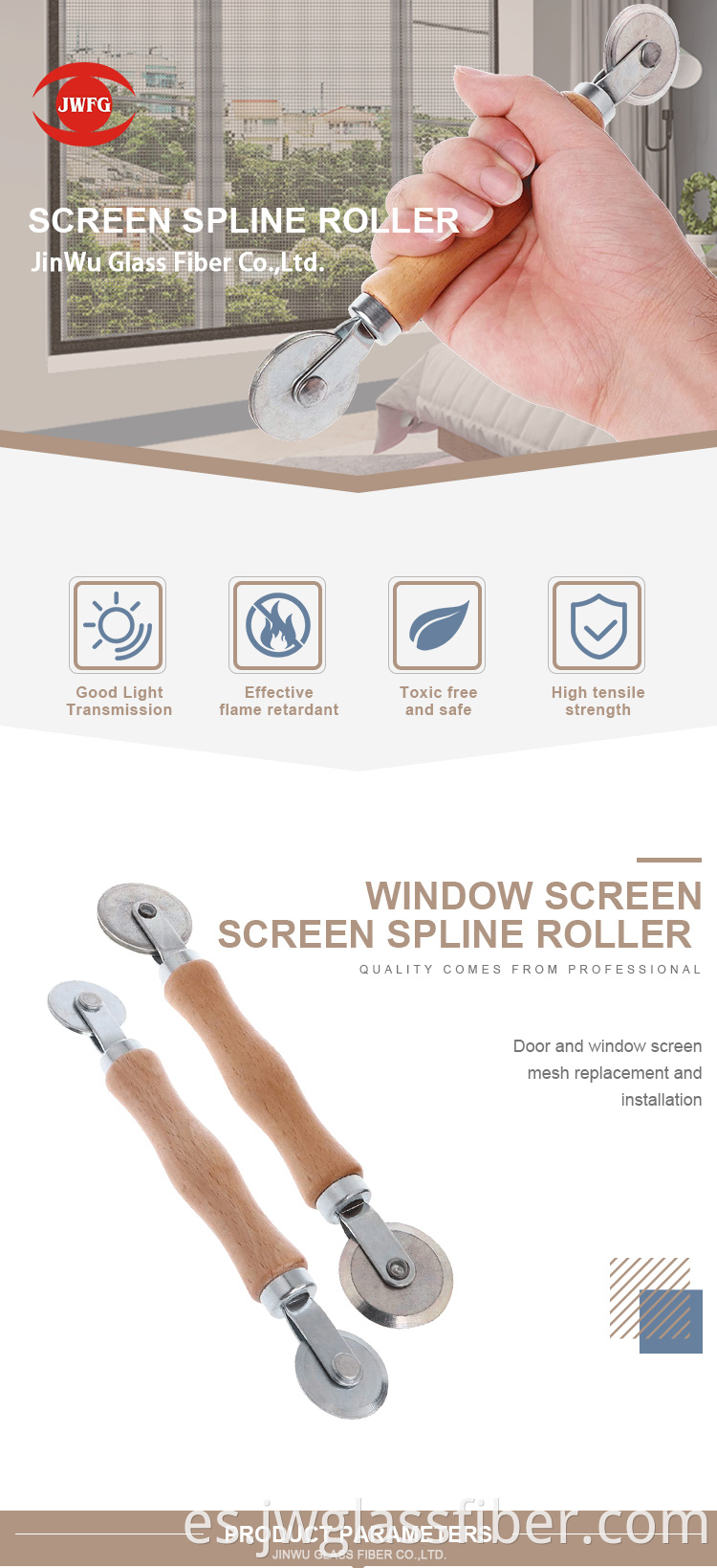 Pantalla de ventana Double End Screen Spline Roller con rueda de plástico
